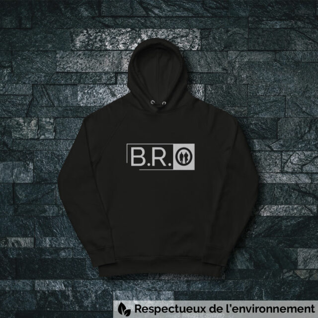 Black unisex pullover hoodie with embroidered logo